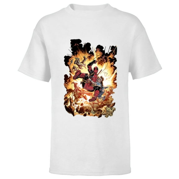 Marvel Deadpool Super Hero Comic Art ‘Splodey Battle - Short Sleeve T-Shirt for Kids - Customized-White