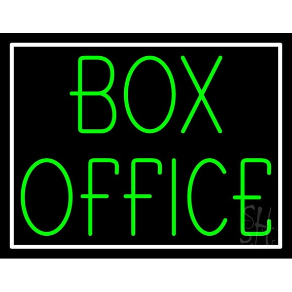 Green Box Office LED Neon Sign 24" Tall x 31" Wide - inches Black Square Cut Acrylic Backing, with Dimmer - Premium built indoor Sign for Storefront, Store interior, Café, Events, Cinema.