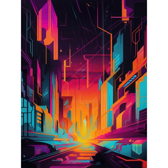 Neon Light Colour Abstract Metropolis Cityscape Sunrise Modern Artwork Large Wall Art Poster Print Thick Paper 18X24 Inch