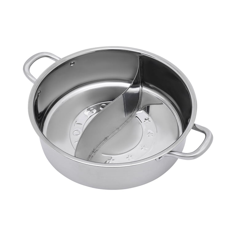 Peohud 12-Inch Stainless Steel Hot Pot With Divider - Dual Flavor Shabu Shabu Pot With Ladle & Spoon