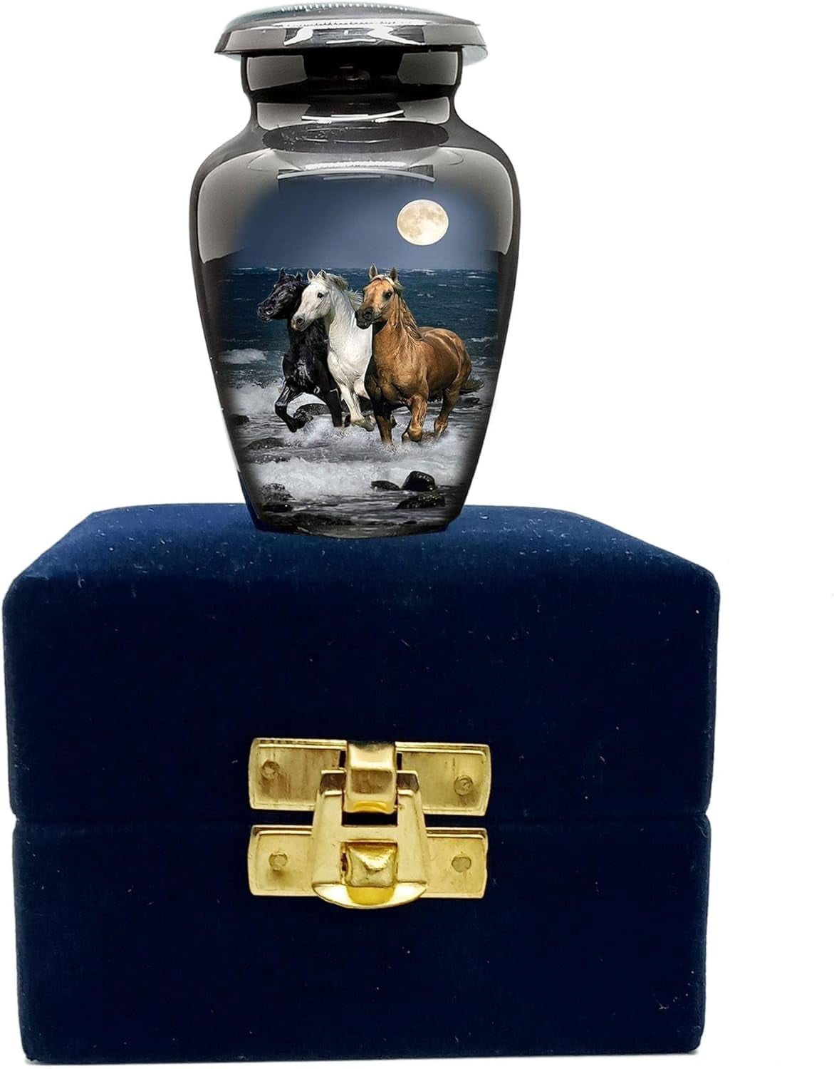 UR Keepsake Urn –Three Runnig Horses Keepsake Cremation Urn for Human Ashes with Velvet Box & Velvet Bag-Mini Keepsake Urn - Affordable Keepsake Urn (3 cu.in)