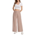 thumbnail image 5 of Womens Linen Wide Leg Pants Casual Zipper Front Summer Cropped Trousers Beach Vacation Dressy Pants with Pockets M, 5 of 5