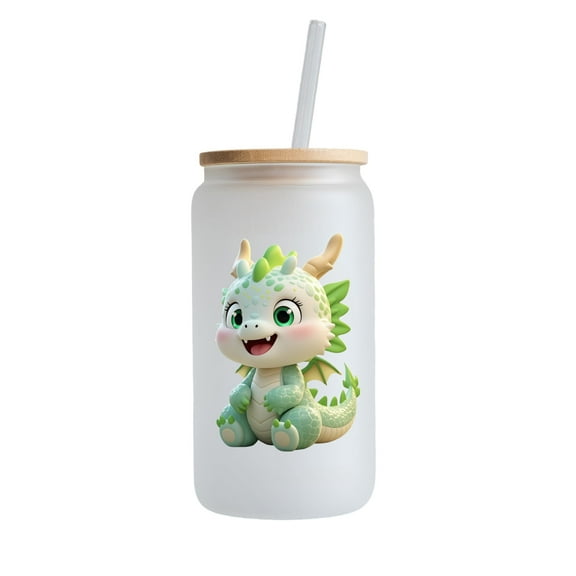 KOCHIC CRATE 1-Piece Dragon Design Drinkware Set with Straw and Lid, 16oz Glass Tumble Coffee Cup, Good for Gift and Daily Use