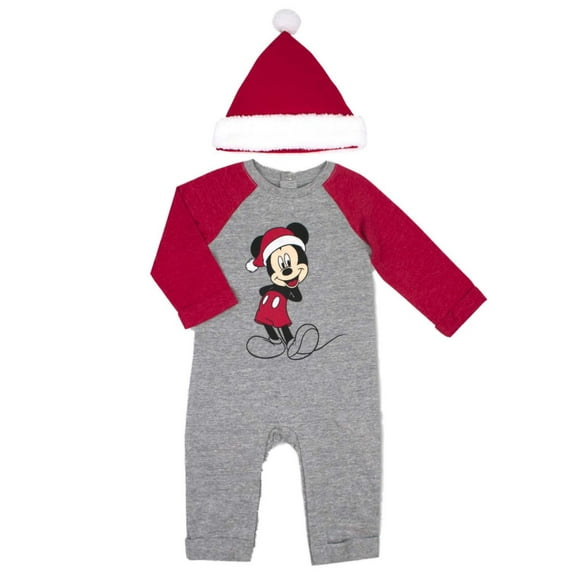 Disney Infant Boys Mickey Mouse Santa Claus Baby Outfit Romper & Hat Set Newborn