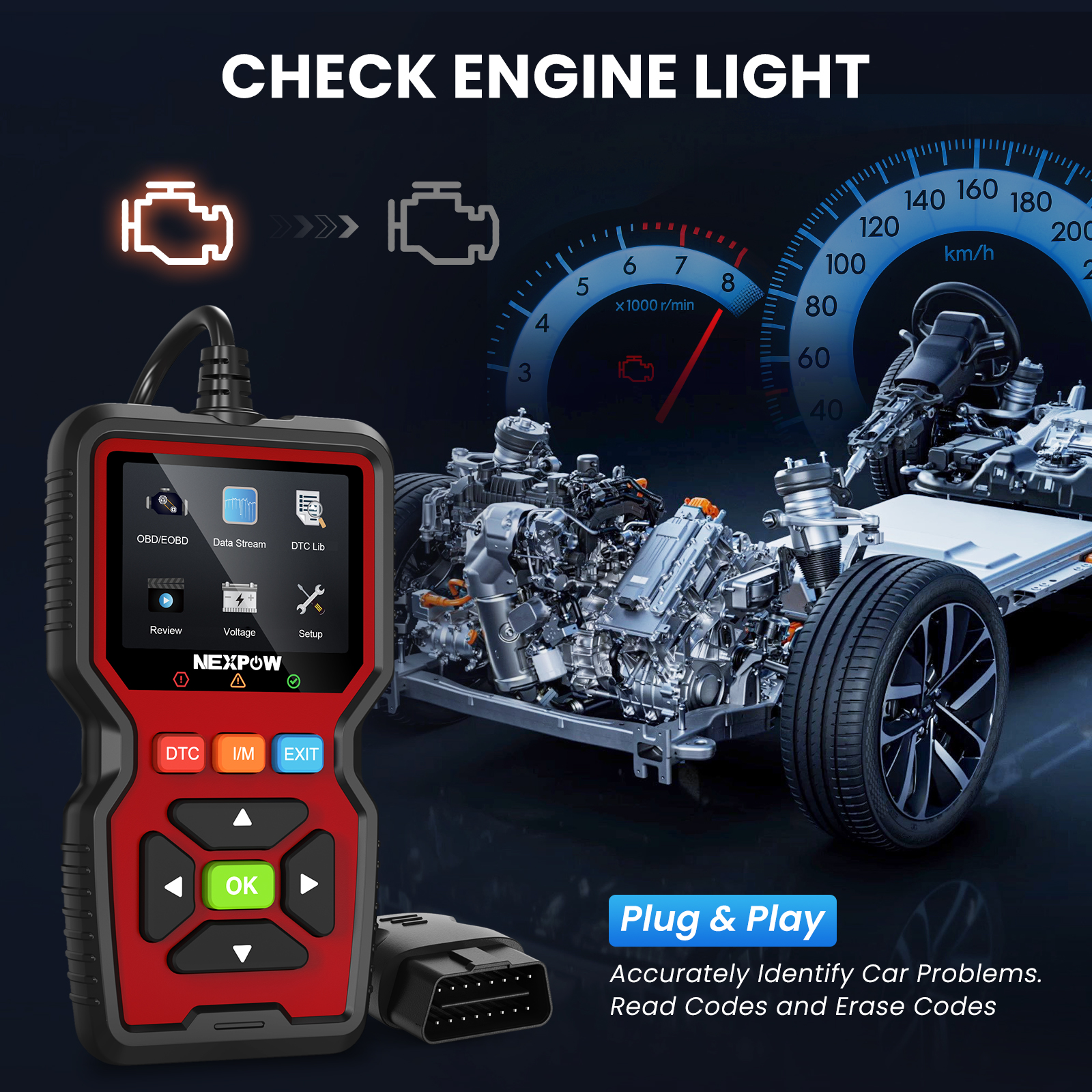 KONNWEI KW808 OBD2 Scanner Diagnostic Tool - Check Engine Light Code Reader For VW & Gasoline Cars
