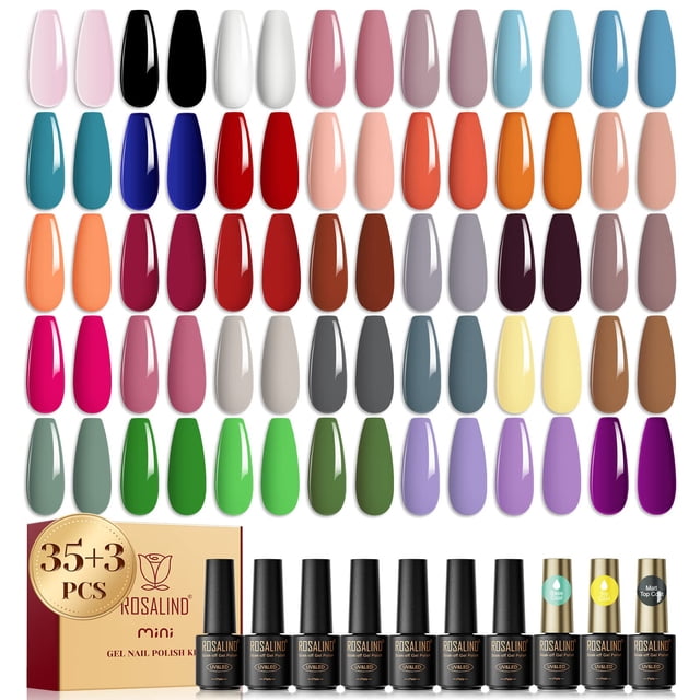 Set de esmaltes de uñas en gel ROSALIND, 38 unidades, con base y capa superior, 35 colores