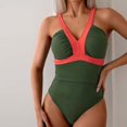thumbnail image 2 of UTSJKR Savings Women's One Piece Swimsuit Tummy Control V Neck Color Block Slimming High Cut Bathing Suit Adjustable Strap Green S, 2 of 9
