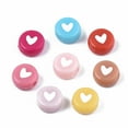thumbnail image 2 of 50g Opaque Acrylic Beads with Enamel Flat Round with Heart Mixed Color 6.5x7x4mm Hole: 1.6mm 360~370pcs/50g, 2 of 4