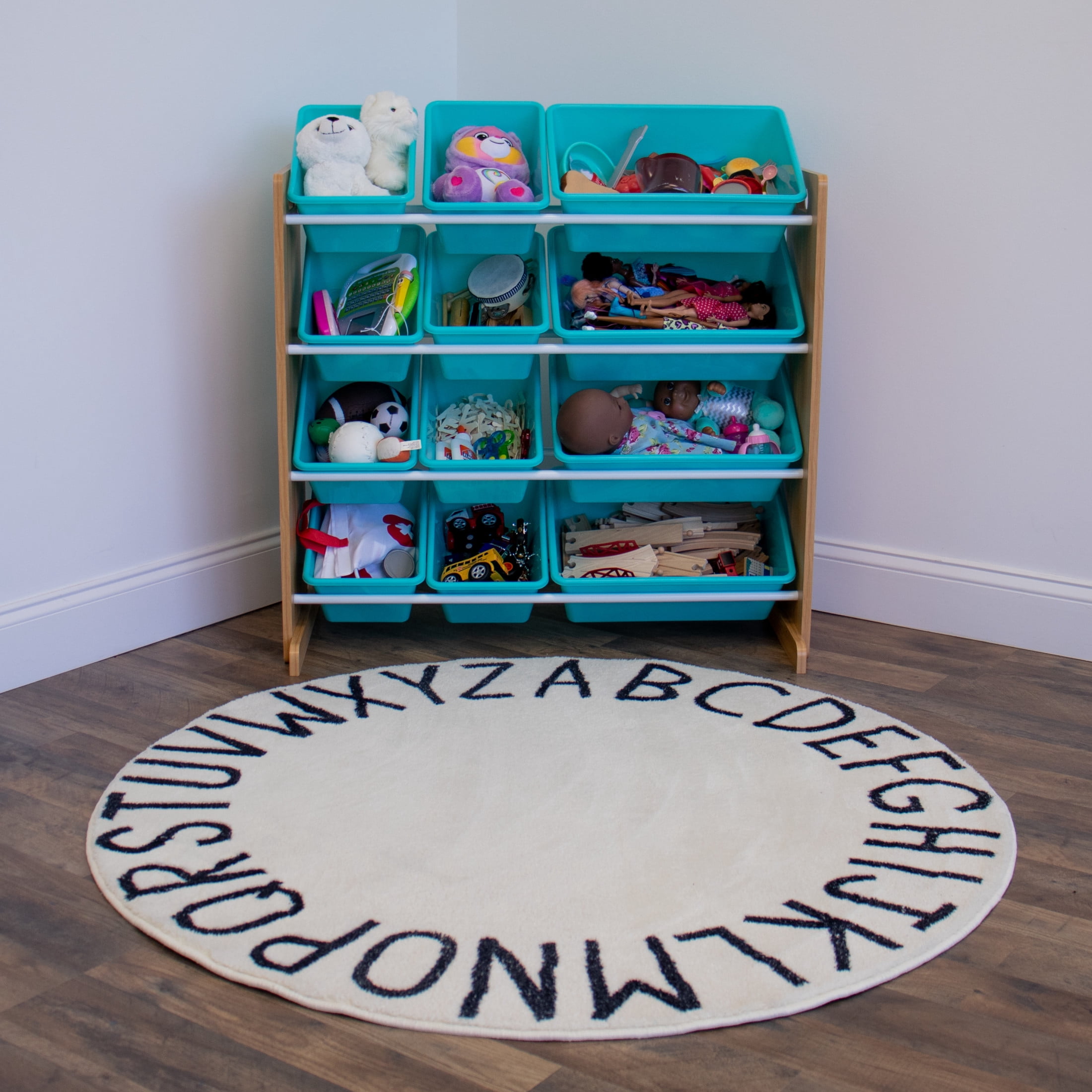 Humble Crew Skylar Natural and Aqua Toy Storage Organizer with 12 Bins