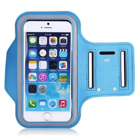 Light Blue Armband Exercise Workout Case with Keyholder for Jogging fits Samsung Galaxy S9 PLUS. For Arms up to 14 inches