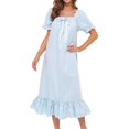 thumbnail image 5 of Women's Nightgown Cotton Sleepwear Long Loungewear Short Sleeve Vintage, 5 of 6