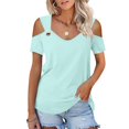 thumbnail image 5 of Giftesty Blouses for Women Dressy Casual Women Summer Sexy T- Shirt Cold Shoulder Pullover Blouse V-Neck Short Sleeve Solid Tops, 5 of 8