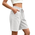 thumbnail image 5 of Women's Cotton Loose Fit Casual Shorts with Pockets Elastic Waist Drawstring Comfy Soft Stretchy Summer Lounge Athletic Gym Outdoor Everyday Womens | VerBelle,White S, 5 of 7