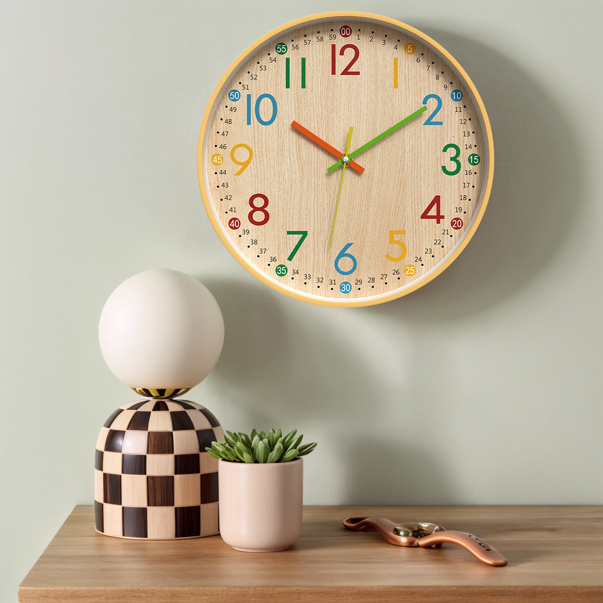 Unique Bargains Non-Ticking Battery Operated Colorful Analog Wall Clock Pink