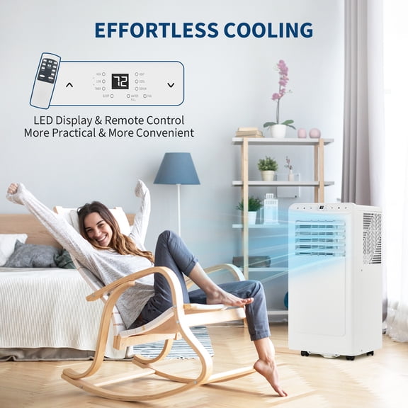 8000 BTU Portable Air Conditioner, 3-in-1 AC Unit with Cooling, Fan and Dehumidifier, Smart Sleep Mode, Remote Control, 24-Hour Timer, Cools up to 350 Sq. Ft.