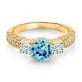 thumbnail image 2 of Gem Stone King 18K Yellow Gold Plated Silver Swiss Blue Topaz and White Moissanite Engagement Ring for Women (2.19 Cttw, Gemstone November Birthstone, Round 7MM and 4MM, Size 7), 2 of 3