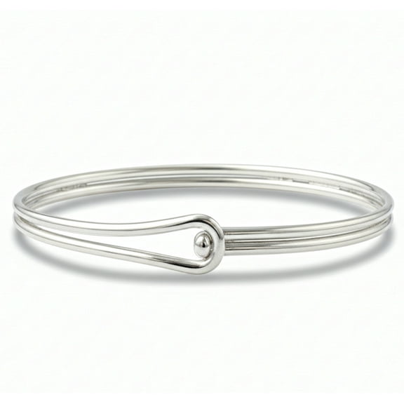 Ball & Loop 925 Solid Sterling Silver Bracelet, Adjustable Minimalist Bangle, Handmade Women Jewelry