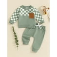 thumbnail image 4 of Hirigin Baby Boy 2Pcs Fall Winter Clothes 6 12 18 Months 2T 3T 4T Toddler Checkered Outfit Long Sleeve Pocket Sweatshirt Top Solid Jogger Pants Set, 4 of 8