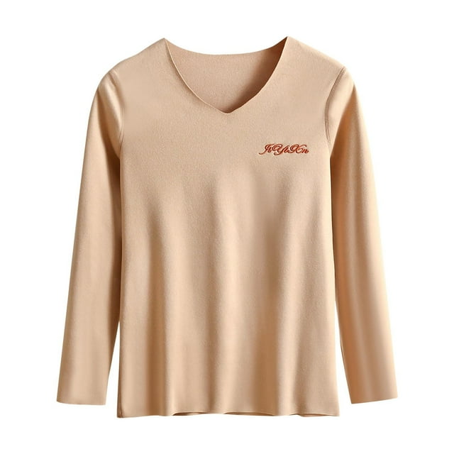 Ladies' Color Fleece Thermal Long-Sleeve V-Neck Top