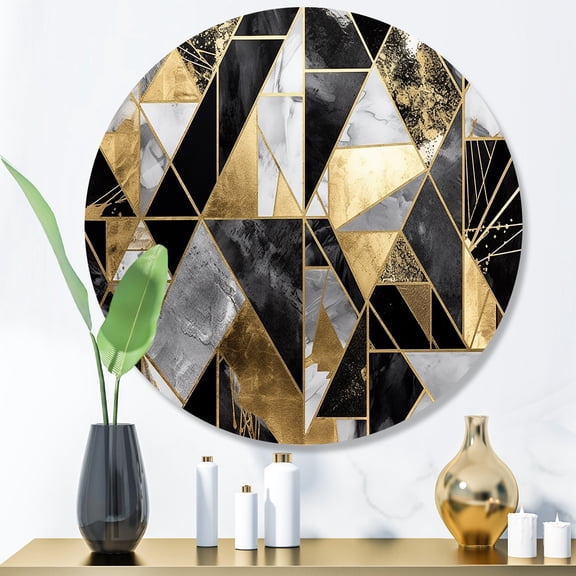 Designart "Order in Gold Geometry I" Modern Geometric Metal Round Wall Art