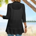 thumbnail image 7 of hotojiny Womens Fall Cardigan Knit Hollowed out 3/4 Sleeve Cover up Fashion Lightweight Solid Color Open Front Outwear, 7 of 7