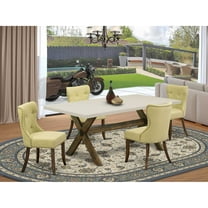 East West Furniture X727SI737-5 5-Piece Modern Dining Table Set- 4 Dining Padded Chairs with Limelight Linen Fabric Seat and Button Tufted Chair Back - Rectangular Table Top & Wooden Cross Legs -...