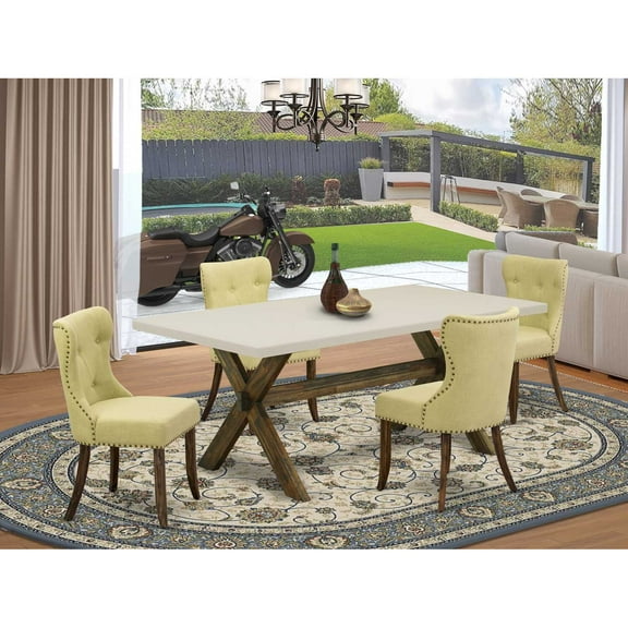 East West Furniture X727SI737-5 5-Piece Modern Dining Table Set- 4 Dining Padded Chairs with Limelight Linen Fabric Seat and Button Tufted Chair Back - Rectangular Table Top & Wooden Cross Legs -...