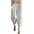 thumbnail image 4 of Casual Women's Trousers Women Harem Pants Flower Embroidered Cotton Linen Ankle Length Trousers Plus Size Cropped Pants,White Women's Casual Pants XXXXL, 4 of 9