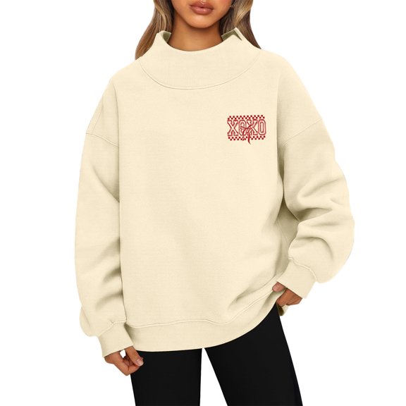 LWavelet Mock Neck Sweatshirt Women Oversized Pullover Sweatshirts No Hood Plain Long Sleeve Turtleneck Tops Fall Winter Clothes Black S
