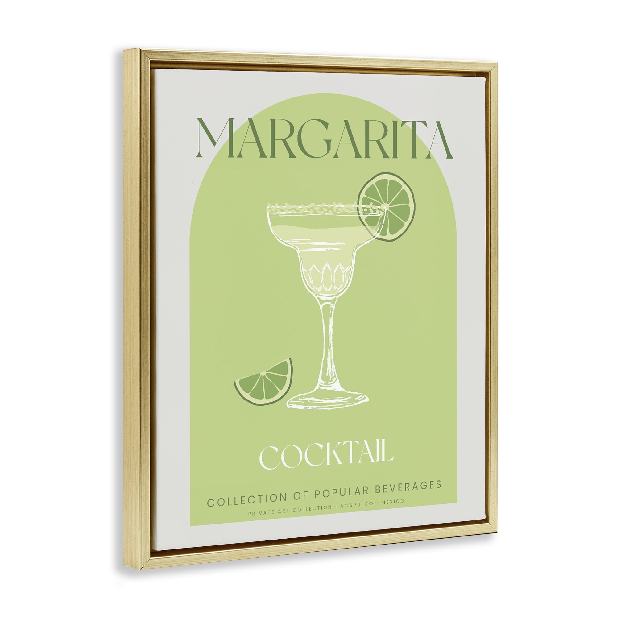 Stylish Retro Margarita Gold Framed Floater Canvas Wall Art, design by Lil' Rue
