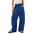 thumbnail image 2 of ADSSDQ Womens Barrel Pants Drawstring Wide Leg Sweatpants Baggy Summer Lounge Pants Casual Trendy Beach Trousers with Pockets Navy 2XL, 2 of 7
