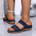 thumbnail image 5 of Pandaie Womens Sandals Rhinestone Orthopedic Summer Wedge Slides with Arch Support Ladies Sparkly Bohemian Casual Walking Shoes with Hook and Loop Navy Size 7, 5 of 9