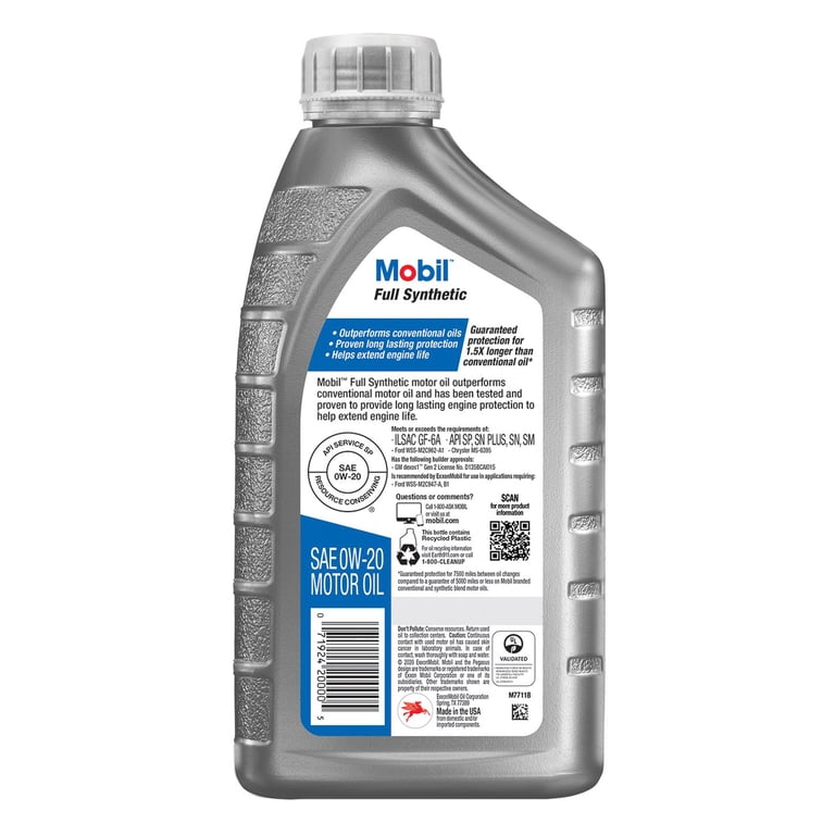 Mobil 1, Full Synthetic Motor Oil 0W-20, 1 qt (6 Pack) - Walmart.com