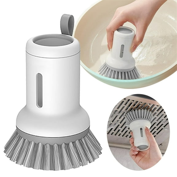Liquid Storage Pot Scrubbing Brush with Built-In Soap Dispenser – Kitchen Tool for Pots,Pans,and Dishes | White