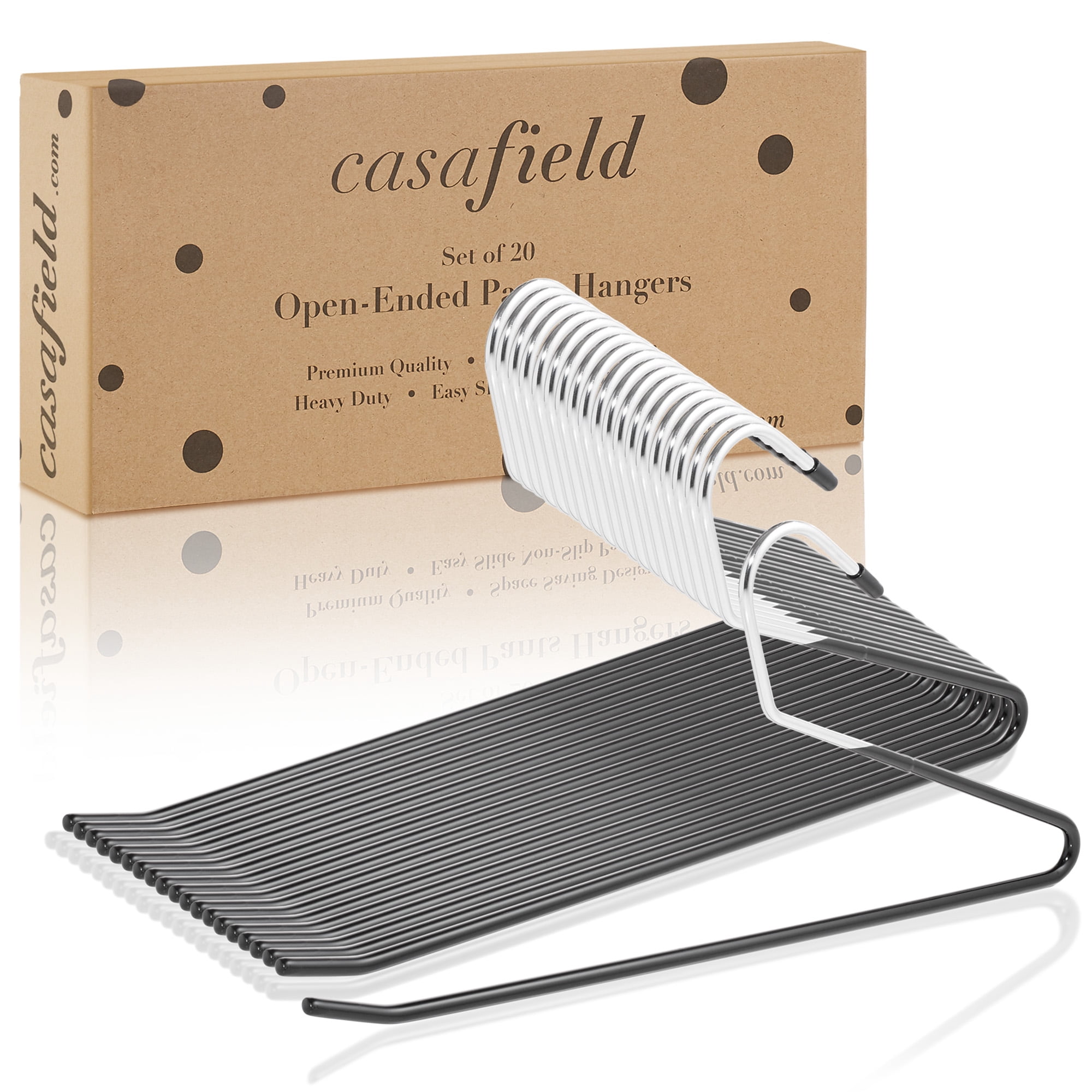 Casafield 20 Open-Ended Pants Hangers, Non-Slip for Slacks, Jeans, Skirts