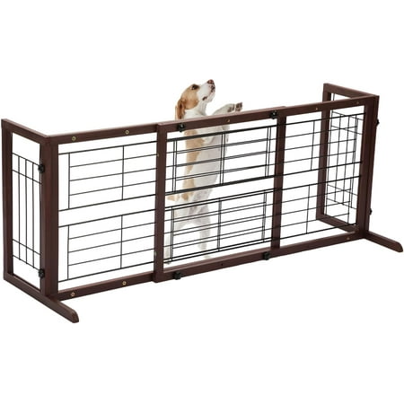38-60" Dog Gate Indoor, Free Standing Pet Gate for Doorways Extra Wide, Wooden Fence Puppy Safety Gates for The House, Stairs, Hallway, No Drilling Required,Brown