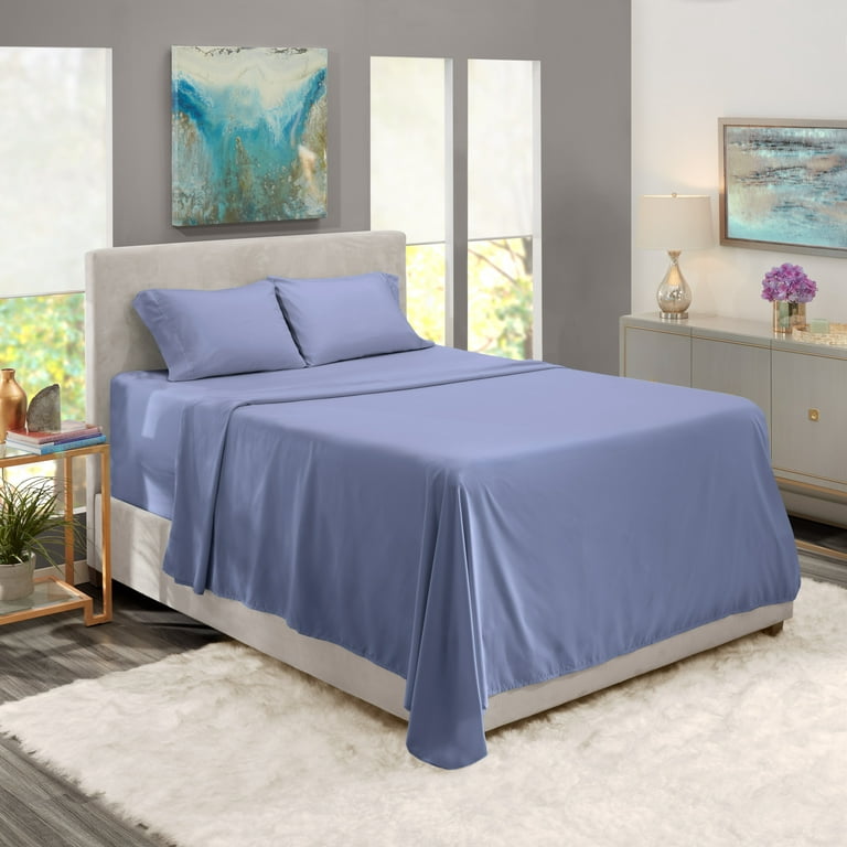 4 Piece Bed Sheets Set - Double Brushed Microfiber - Blue - King