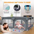 thumbnail image 3 of 200×180×66 Corral para Bebés con Grande Tapete,Corral de Juegos para Bebe con 30 Pelotas Oceánicas,4 Asas,Aros de Baloncesto,Bolsa de Almacenaje,Malla Transpirable y Almohadillas Antideslizantes,Gris, 3 of 8