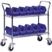Quantum Storage Systems WRC2-1836-1285RD Wire Heavy Duty Wheels 2 Shelves 38" H x 36" W x 18" D with 8 Red Bins 13" L x 9" W x 5" H