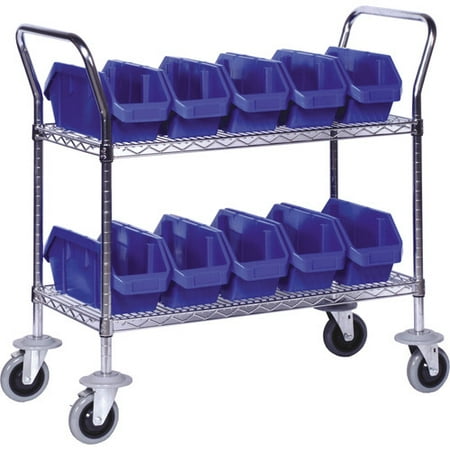 Quantum Storage Systems WRC2-1836-1285RD Wire Heavy Duty Wheels 2 Shelves 38" H x 36" W x 18" D with 8 Red Bins 13" L x 9" W x 5" H