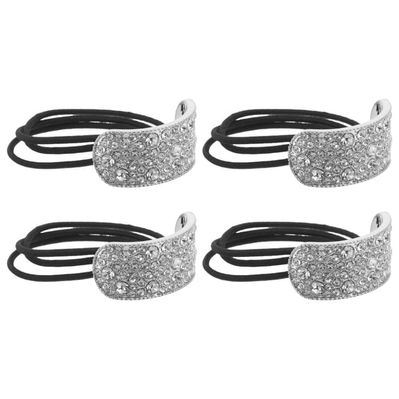 Raindrops 4Pcs Black Crystal Hair Ties Elastic Rhinestone Ponytail Holders for Parties