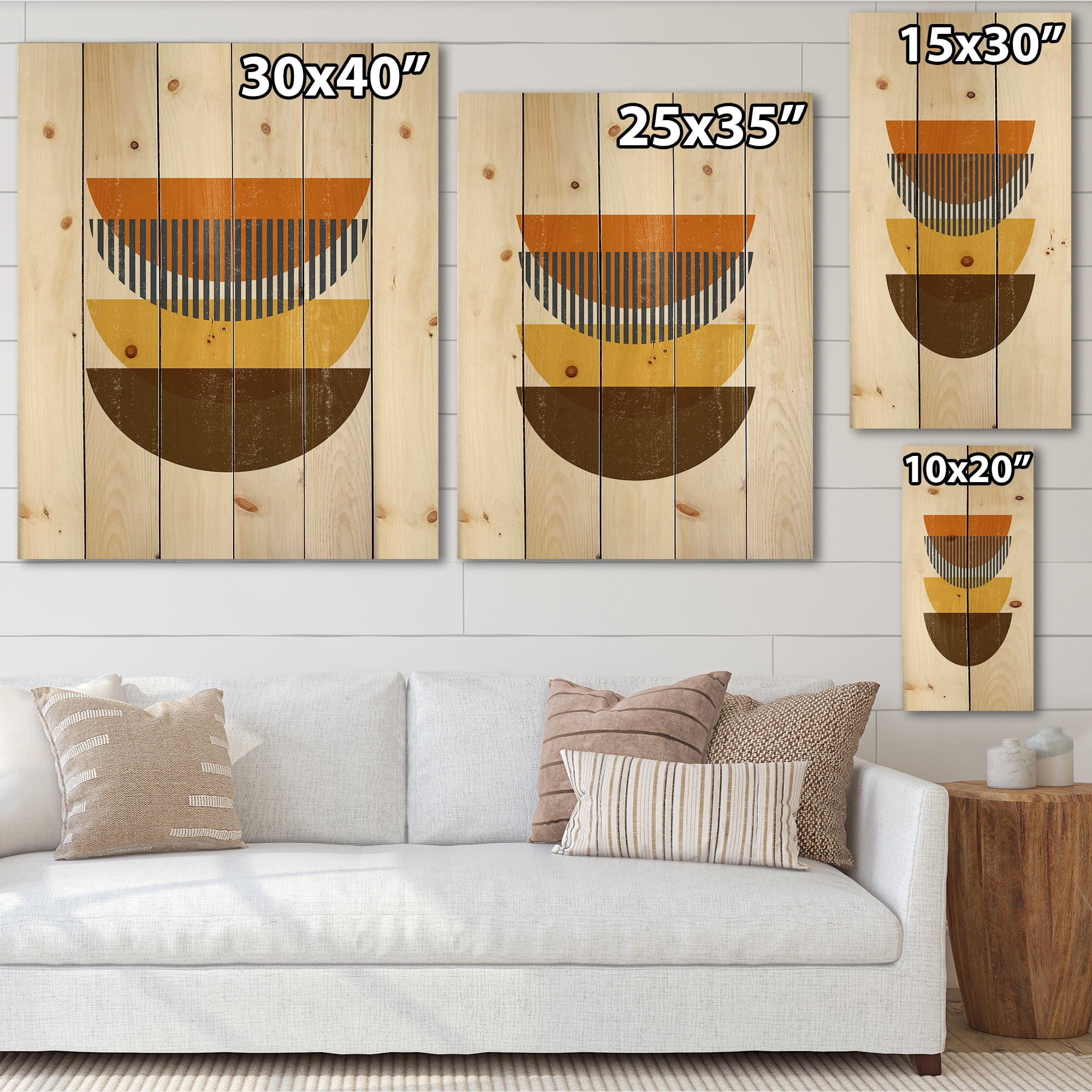 Designart 'Abstract Moon Geometric In Earth Tones' Modern Print on Natural Pine Wood