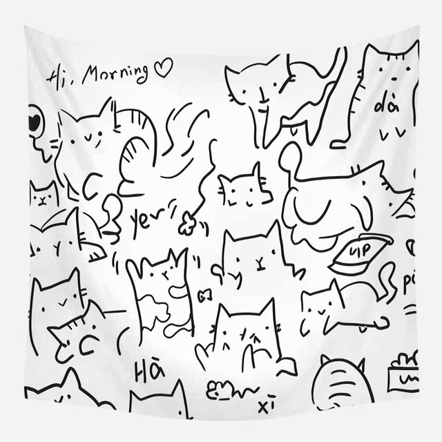 Tapestry Hi Morning Cat, diseño estético de pared, 150 x 130 cm, microtela