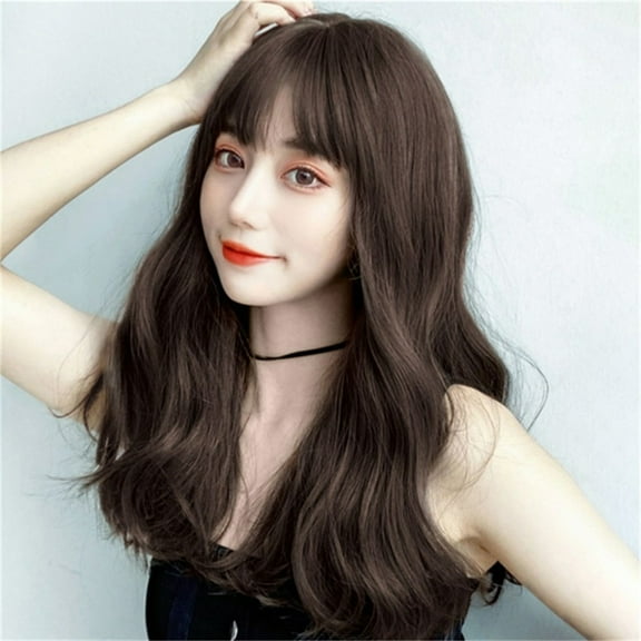 Guoxxzi Wigs, Brown Wig with Bangs for Women Shoulder Length Chocolate Brown Bob Curly Women's Charming Synthetic Wigs with Natural Wavy Heat Resistant Hair for Daily Party Use