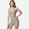 thumbnail image 4 of Women's Strappy Back Fitted Tank Top with Scoop Neck - Medium, Beige, 4 of 7