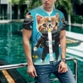 thumbnail image 6 of Zufioo Underwater Diving Cat Print Men's Baseball Short Sleeve, Moisture Wicking Button-Down Hip Hop Tee-Large, 6 of 7