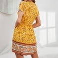 thumbnail image 4 of Cethrio Women Dress for Summer- Fashion Summer Casual Boho Floral Printed Short Sleeve Sexy Dress Yellow, 4 of 4
