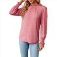 thumbnail image 1 of Camiseta Holgada Informal de Larga con Cuello Redondo para Mujer, Color Liso, con Encaje y Mangas Farol, para Otoño e Invierno Rosa L, 1 of 10