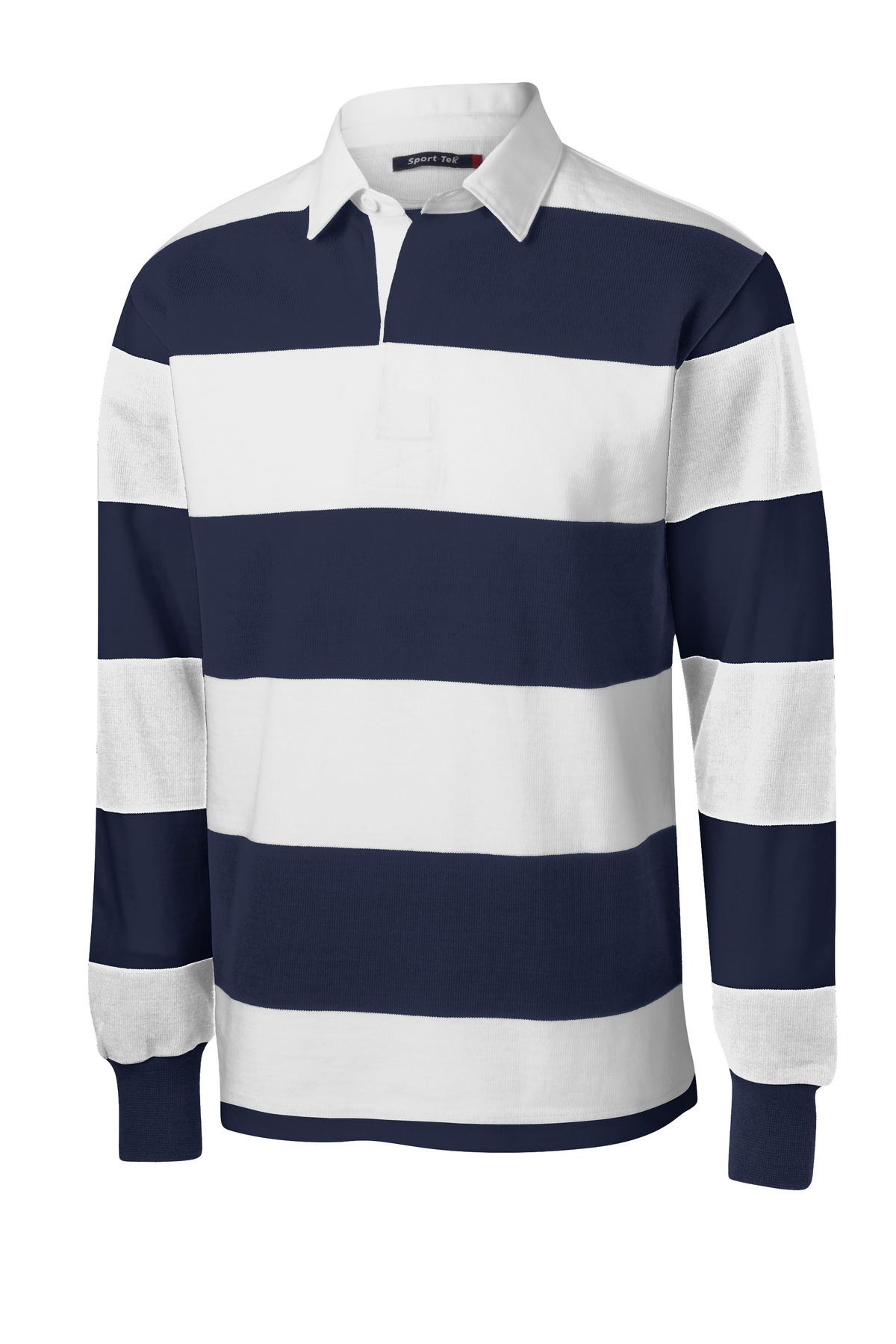 Sport Tek Adult Male Men Stripe Long Sleeves Rugby Polo True Navy/Wht Large - image 5 of 6