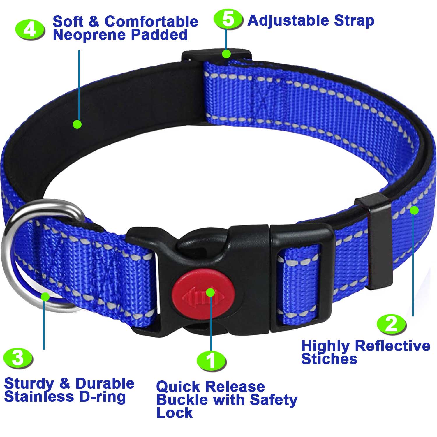 Camkey Reflective Nylon Dog Collar with Safety Buckle photo 5